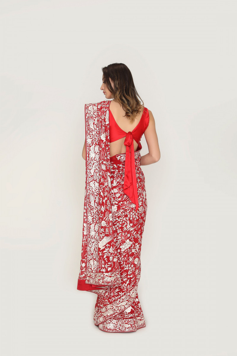 Red traditional gara saree