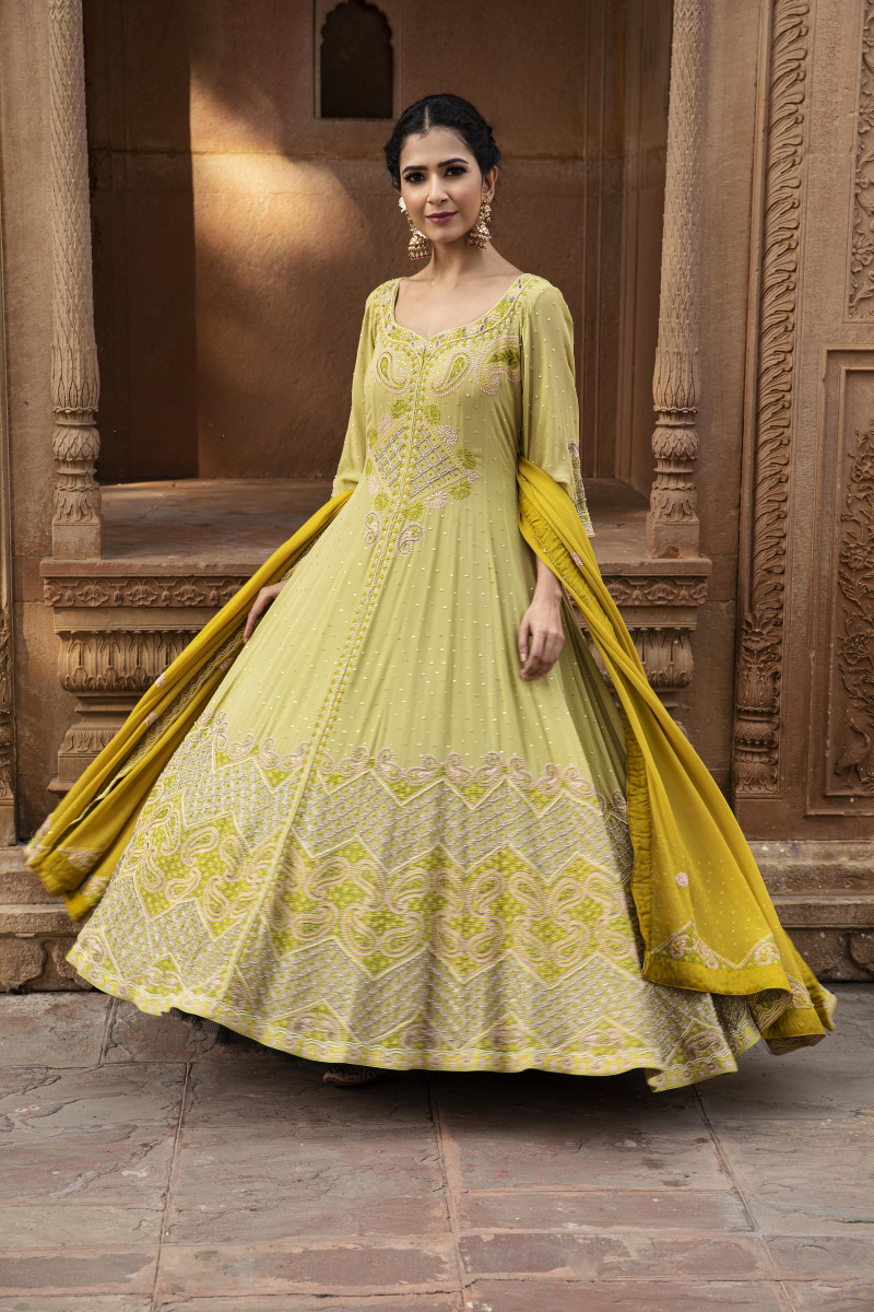 Green Chikankari anarkali