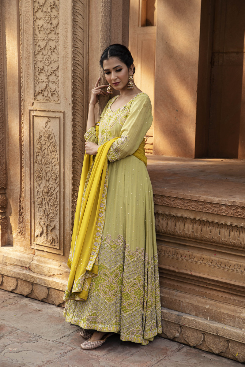 Green Chikankari anarkali