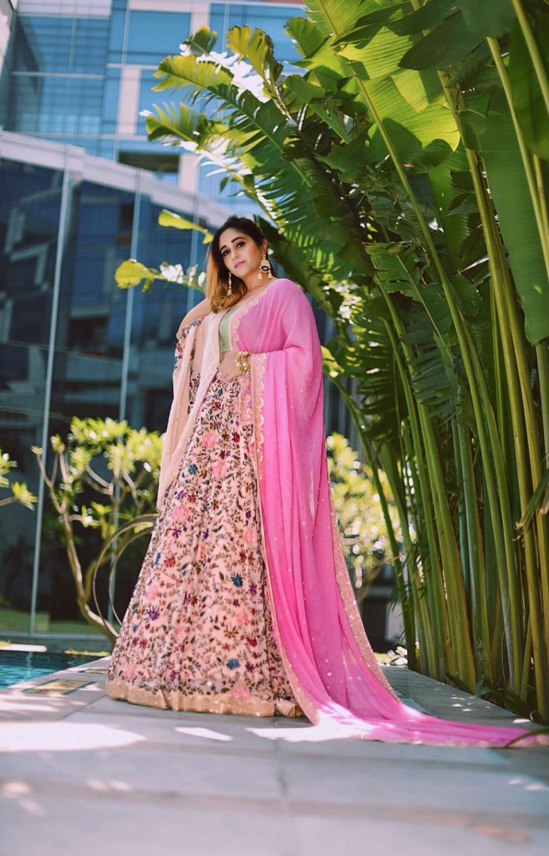 Soft peach Parsi- Gara Bridal Lehenga