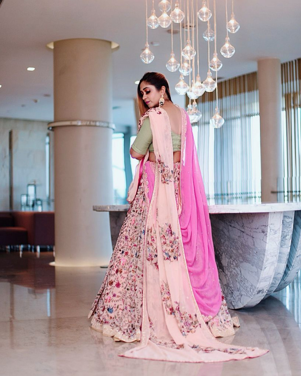 Soft peach Parsi- Gara Bridal Lehenga