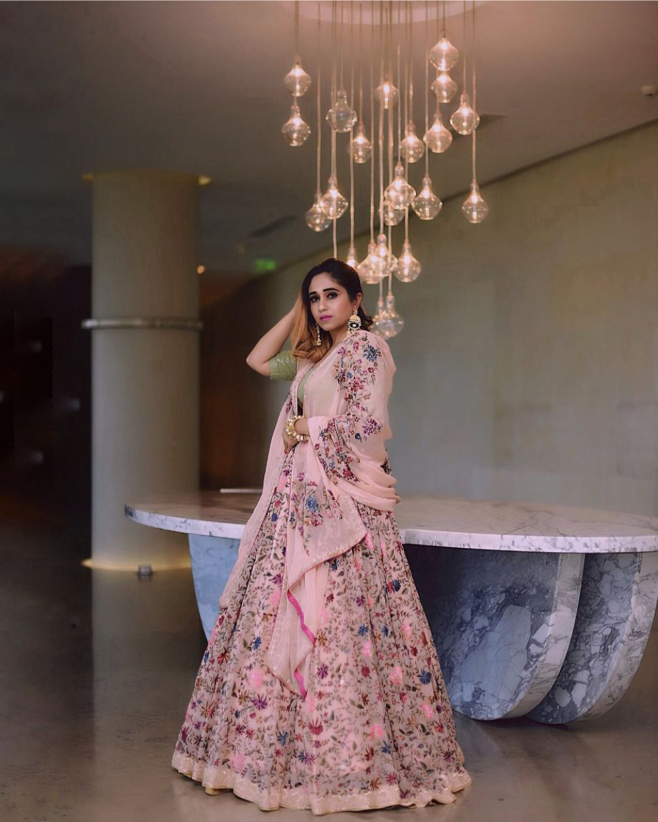 Soft peach Parsi- Gara Bridal Lehenga