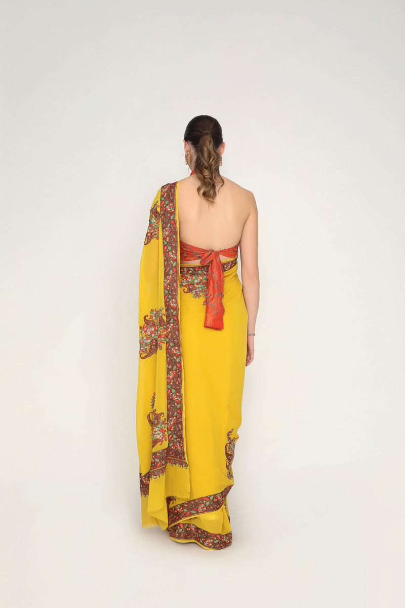 Yellow paper machier border pallu saree